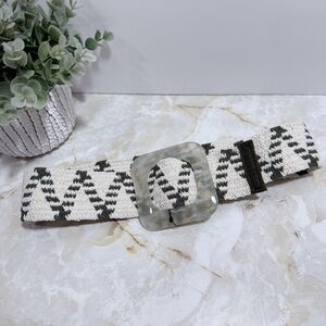 NWT Zara Boho Elastic‎ Stretch Belt Clear Buckle Minimal Earthy Coastal Casual